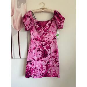 ML Monique Lhuillier Adorable Pink Floral Mini Dress Size 4 NWT